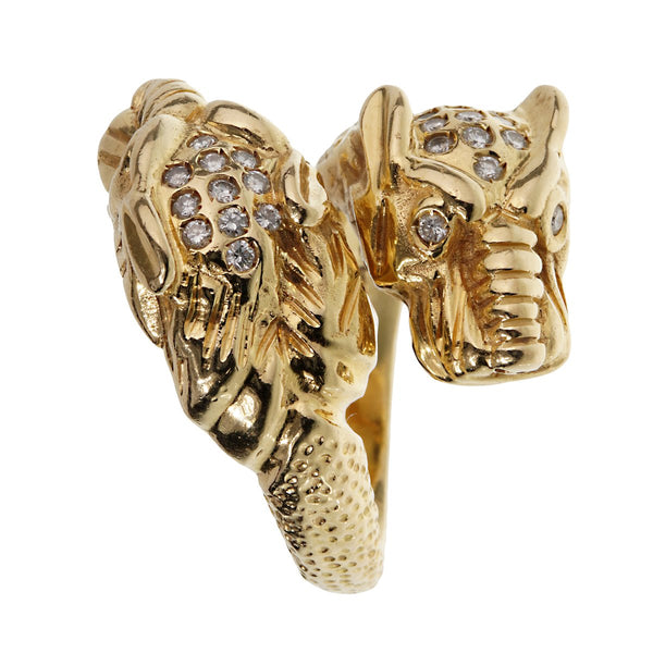 Gucci Double Tiger Diamond Yellow Gold Ring 0002818