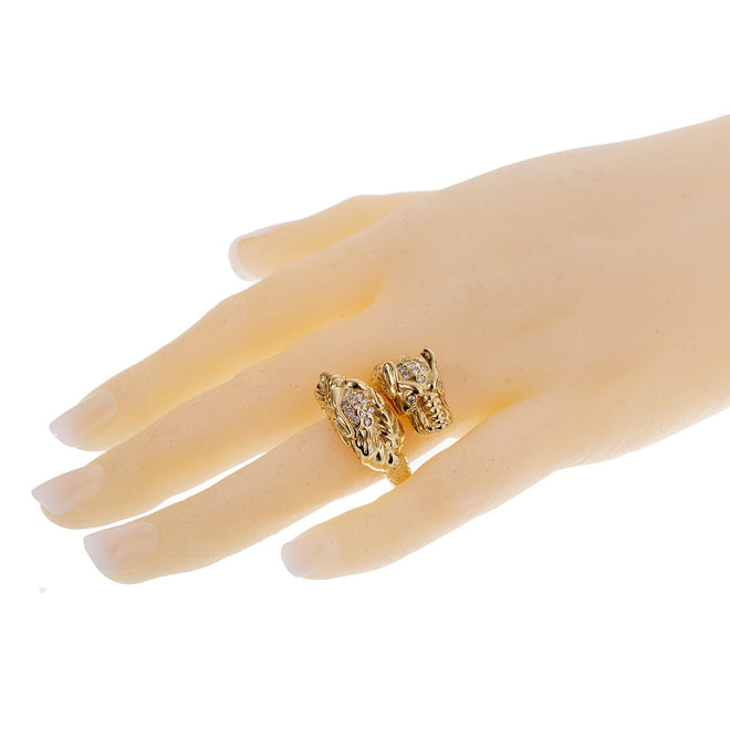 Gucci Double Tiger Diamond Yellow Gold Ring 0002818