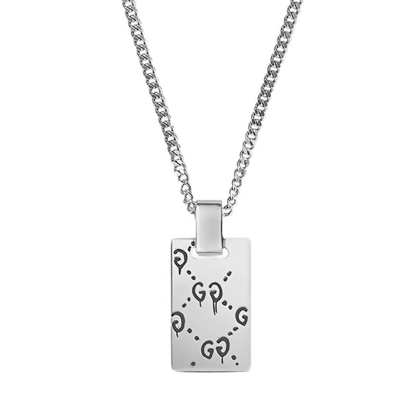 Gucci Ghost Tag Pendant Silver Necklace 0000840