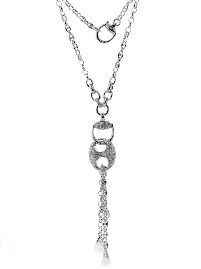 Gucci Horsebit Diamond Necklace in White Gold GCC3345