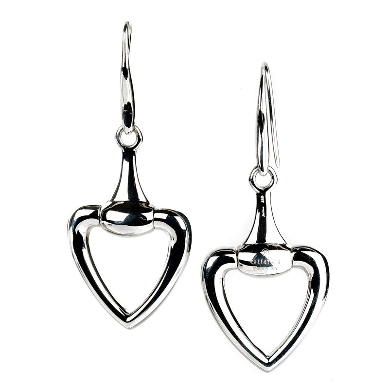 Gucci Horsebit Heart Silver Drop Earrings 0000684