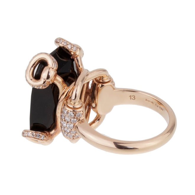 Gucci Horsebit Onyx Diamond Rose Gold Ring 0001033