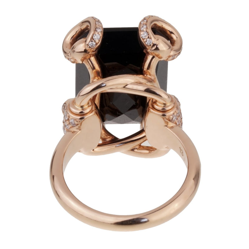 Gucci Horsebit Onyx Diamond Rose Gold Ring 0001033