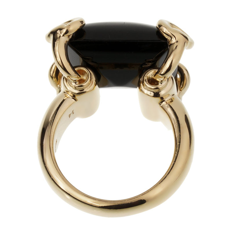 Gucci Horsebit Onyx Yellow Gold Cocktail Ring 0002574