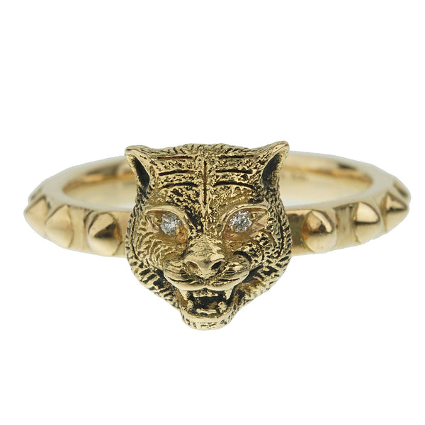 Gucci Le Marche Des Marveilles Diamond Yellow Gold Cat Ring Sz 6 1/4 0003366