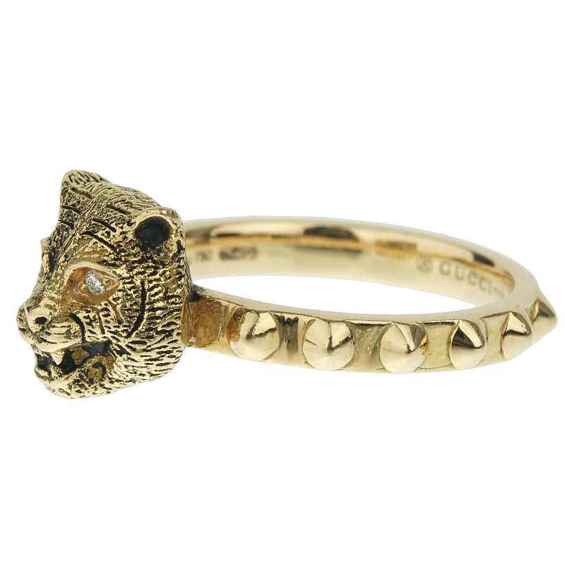 Gucci Le Marche Des Marveilles Diamond Yellow Gold Cat Ring Sz 6 1/4 0003366