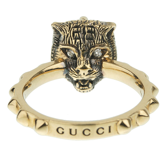 Gucci Le Marche Des Merveilles Topaz Diamond Yellow Gold Ring Sz 6 1/4