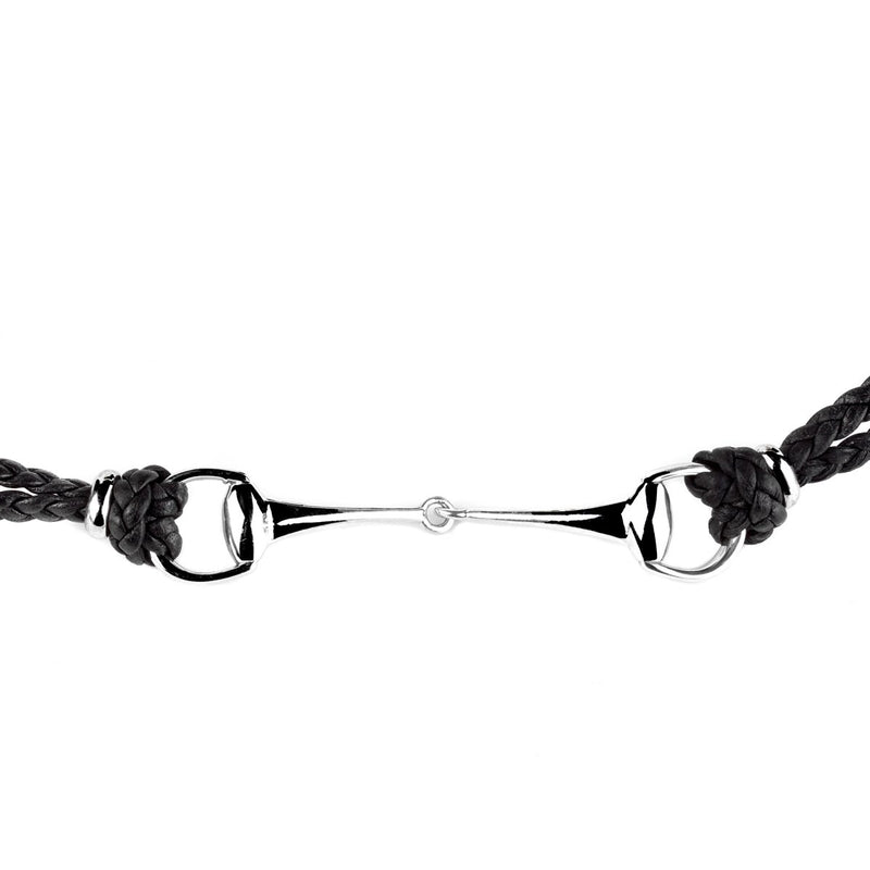 Gucci Leather Braided Horsebit Silver Bracelet 0000830