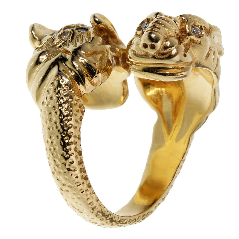 GUCCI Vintage Yellow Gold Tiger Head Ring with Swarovski Crystals - $3