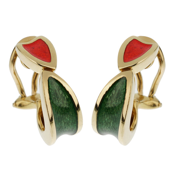 Gucci Vintage Yellow Gold Hoop Enamel Earrings 0003262