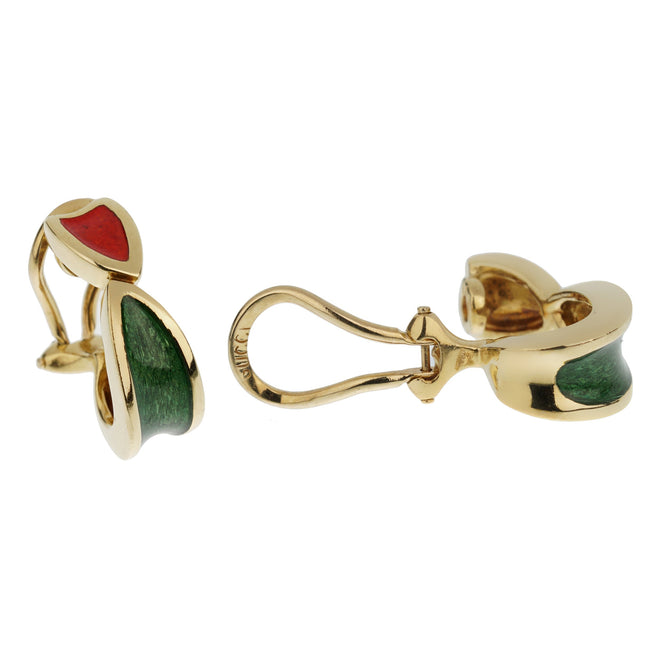 Gucci Vintage Yellow Gold Hoop Enamel Earrings 0003262