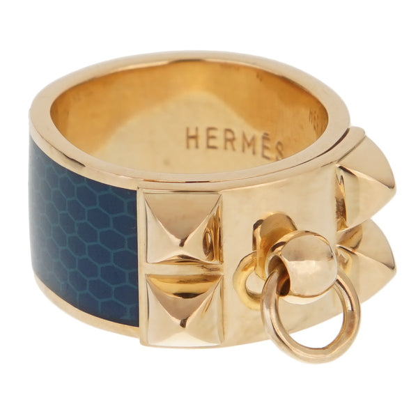 Hermes Collier De Chien Gold Blue Enamel Ring 0001792