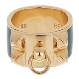 Hermes Collier De Chien Gold Blue Enamel Ring 0001792