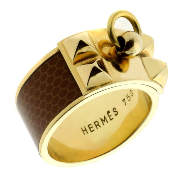 Hermes Collier De Chien Brown Enamel Gold Ring