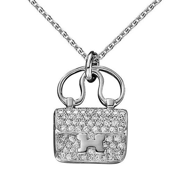 Hermes Constance Charm Diamond White Gold Pendant Necklace
