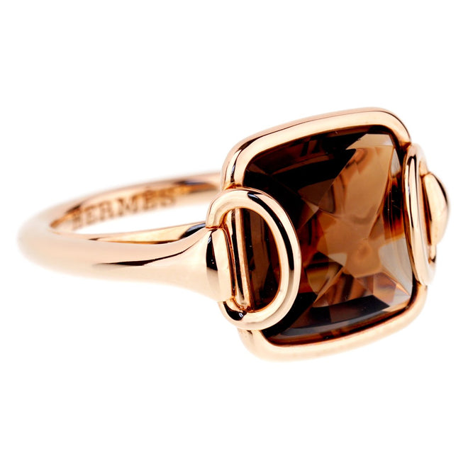 Hermes Deux Anneaux Smoky Quartz Rose Gold Ring 0000924