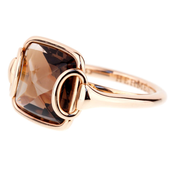 Hermes Deux Anneaux Smoky Quartz Rose Gold Ring 0000924