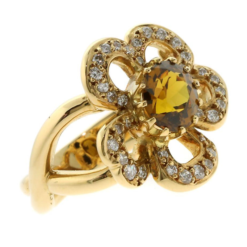 Hermes Diamond Citrine Flower Gold Ring 0000271