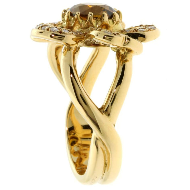 Hermes Diamond Citrine Flower Gold Ring 0000271