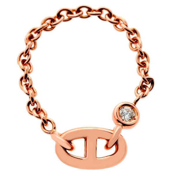 Hermes Diamond Gold Chain Ring 0000332