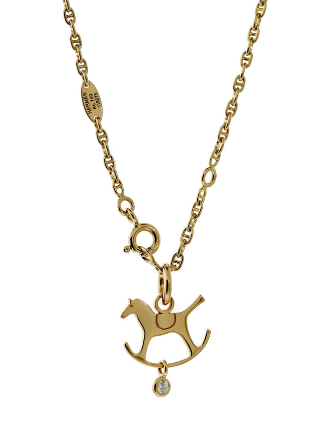 Hermes Diamond Horse Gold Necklace 0000341