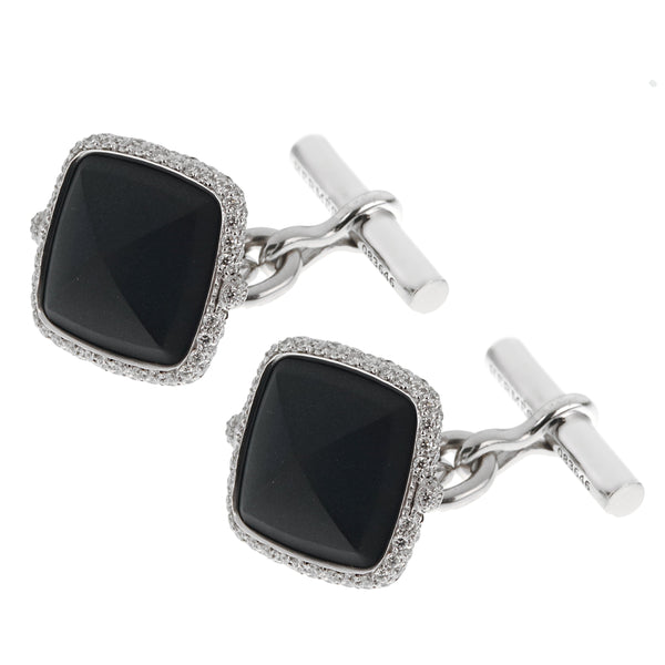 Hermes Diamond Onyx White Gold Cufflinks 0003398