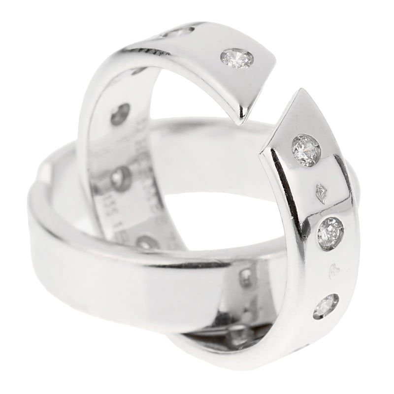 Hermes Double Diamond Band White Cocktail Band Ring 000340