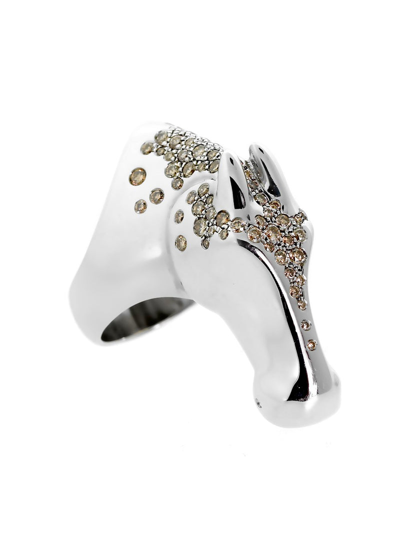 Hermes Galop Horse Diamond Silver Ring 0000274