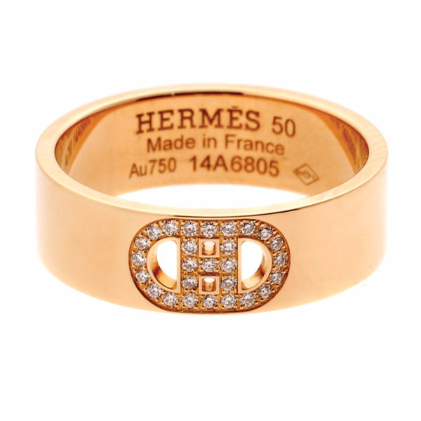 Hermes H d'Ancre Diamond Rose Gold Ring 0000549
