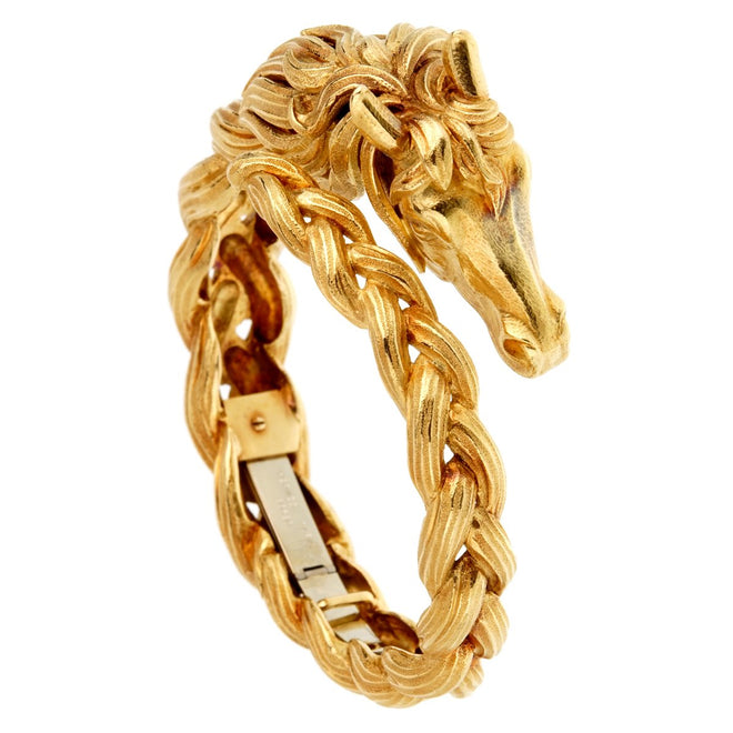 Hermes Horse Head Yellow Gold Bangle Bracelet 0000916