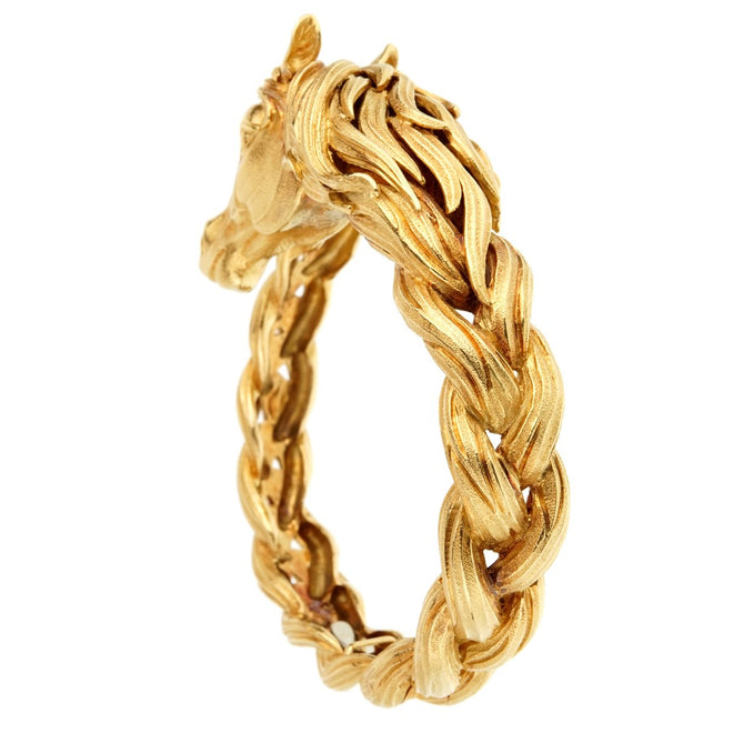Hermes Horse Head Yellow Gold Bangle Bracelet 0000916
