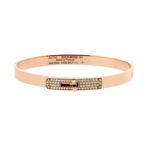 Hermes Kelly Diamond Rose Gold Bangle Bracelet 0000580