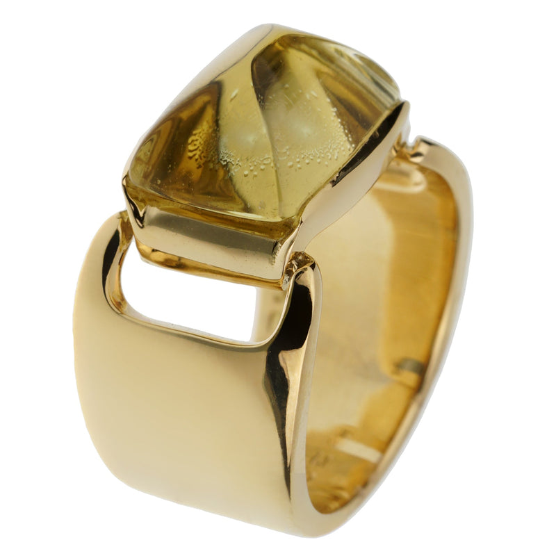 Hermes Lemon Quartz Vintage Cocktail Yellow Gold Ring 0003264