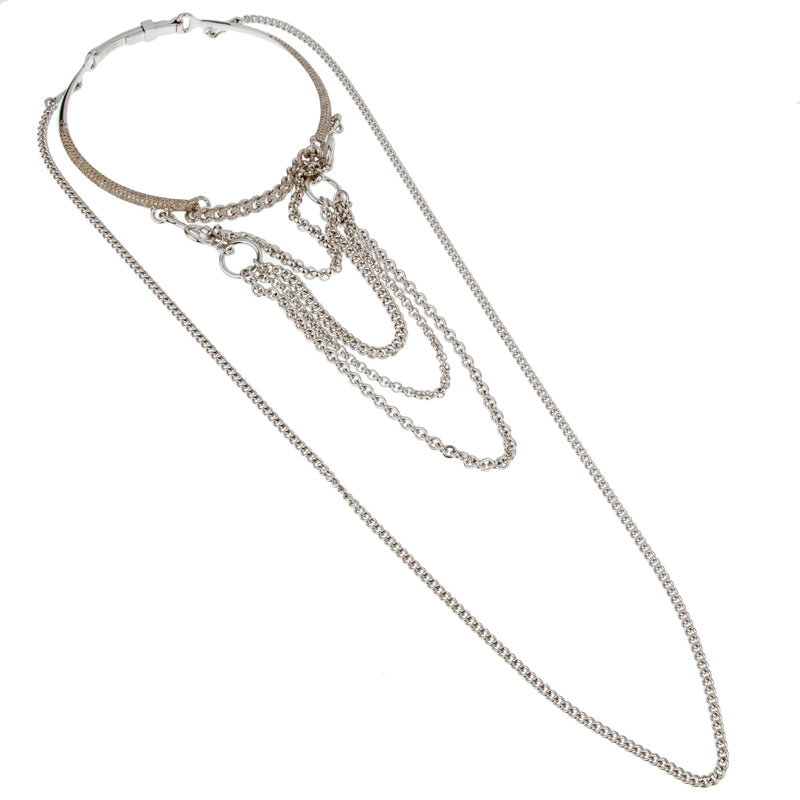 Hermes Long Chain Diamond 10.88ct Silver Choker Necklace 1hr111
