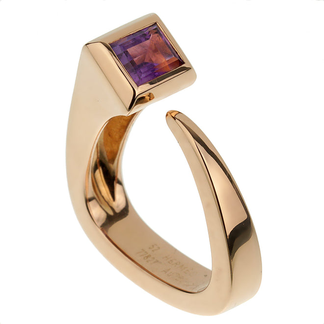 Hermes Nail Rose Gold Amethyst Cocktail Ring 0003382