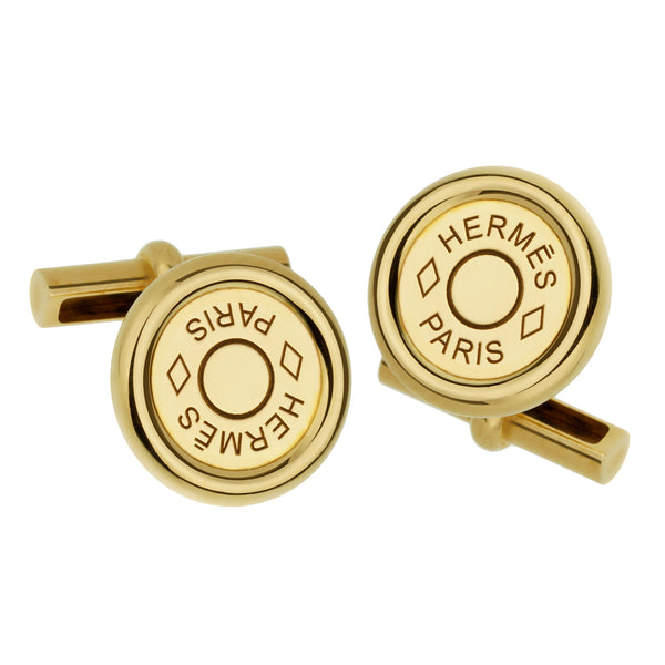 Hermes Paris Clou de Selle Large Vintage Yellow Gold Cufflinks 0003204