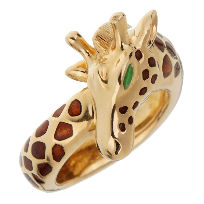 Hermes Paris Giraffe Enamel Yellow Gold Ring 0001791