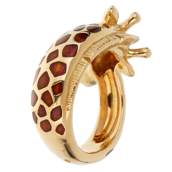 Hermes Paris Giraffe Enamel Yellow Gold Ring 0001791