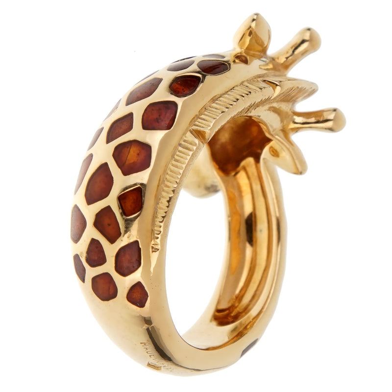 Hermes Paris Giraffe Enamel Yellow Gold Ring 0001791