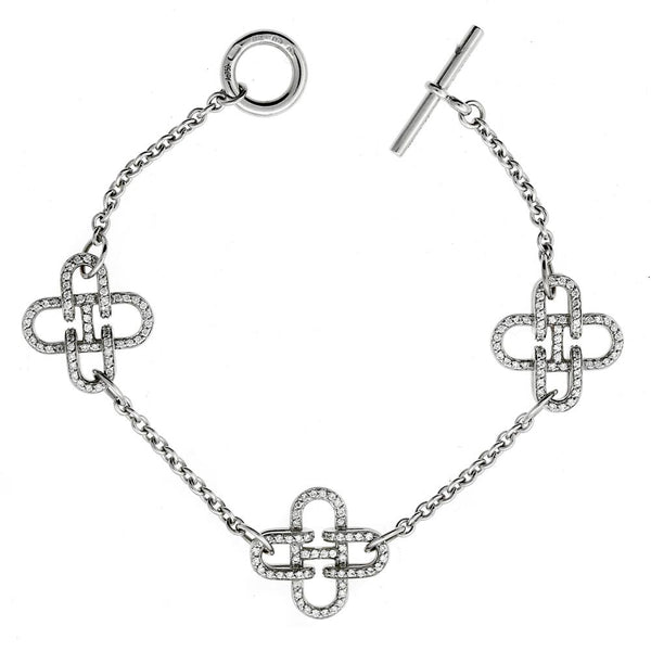 Hermes Rose de Mer Diamond 18k White Gold Chain Link Bracelet