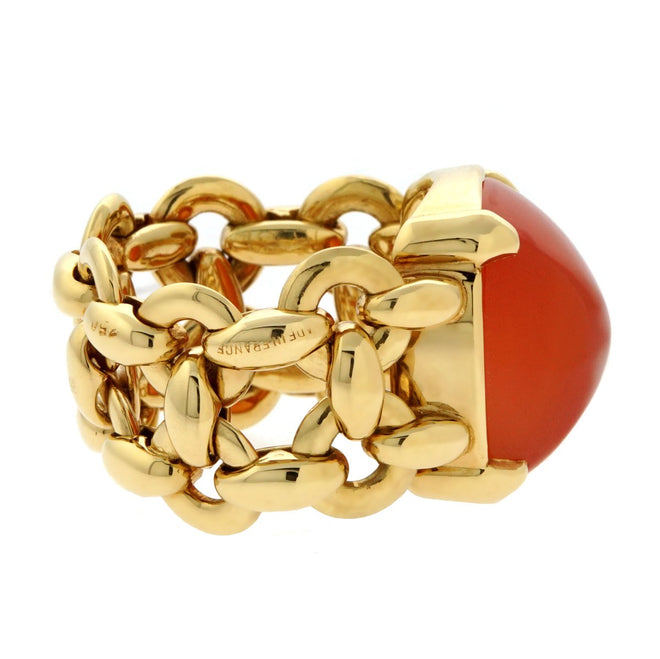 Hermes Sugar Loaf Carnelian Gold Ring 0000333