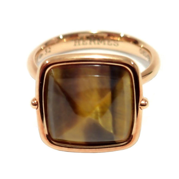 Hermes Tiger Eye Rose Gold Cocktail Ring 0000625