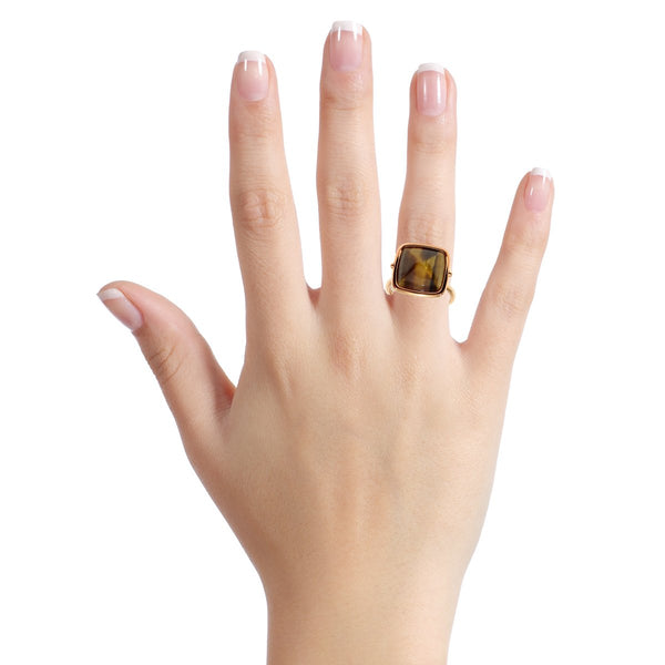 Hermes Tiger Eye Rose Gold Cocktail Ring 0000625