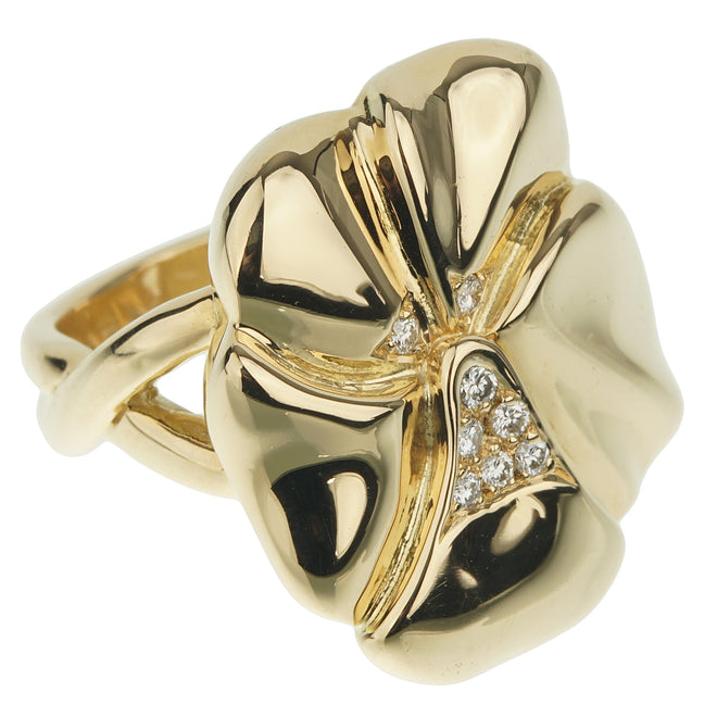 Hermes Vintage Flower Diamond Yellow Gold Ring 1hrma763590