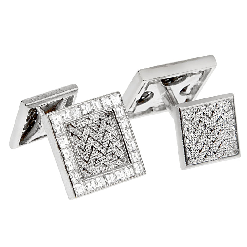 Hermes Vintage Important Diamond White Gold Cuff Links DG53k1ab