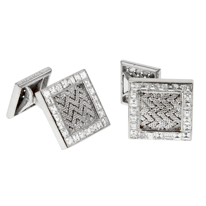 Hermes Vintage Important Diamond White Gold Cuff Links DG53k1ab