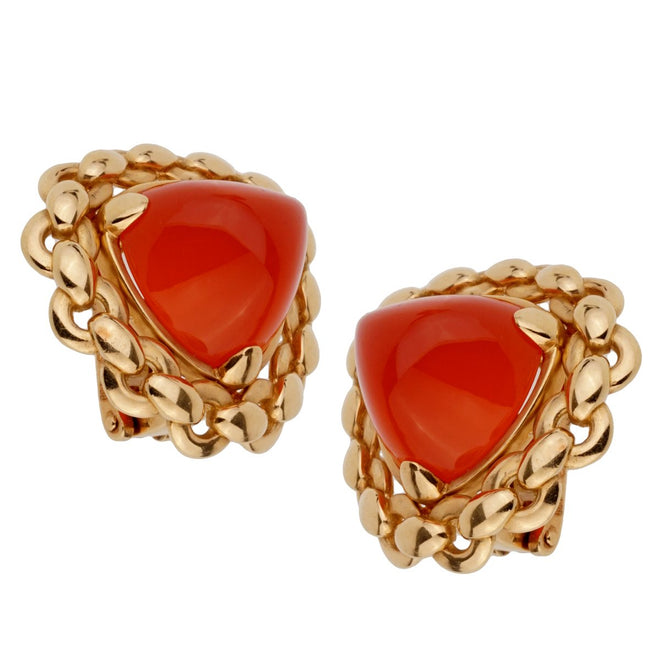 Hermes Vintage Sugarloaf Carnelian 18k Yellow Gold Clip On Earrings 0001051