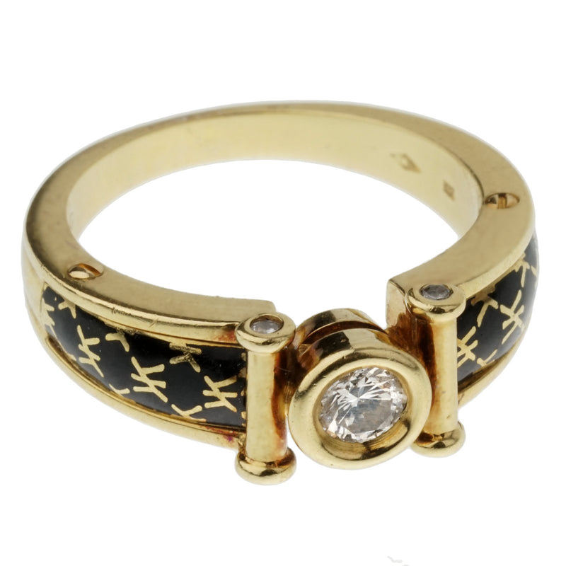 Korloff Enamel Diamond Yellow Gold Band Ring 0003180