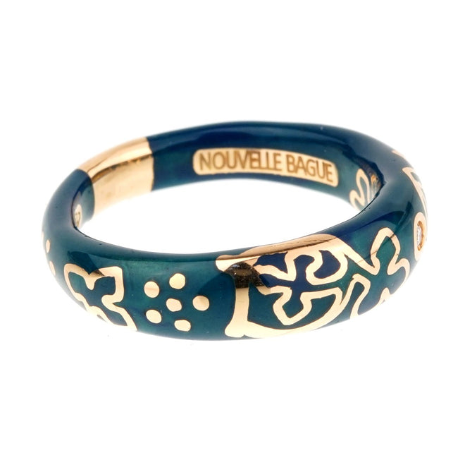 La Nouvelle Bague Blue Enamel Rose Gold Diamond Ring 0000934
