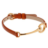 Ladies Rose Gold Brown Leather Horsebit Bracelet 0002523